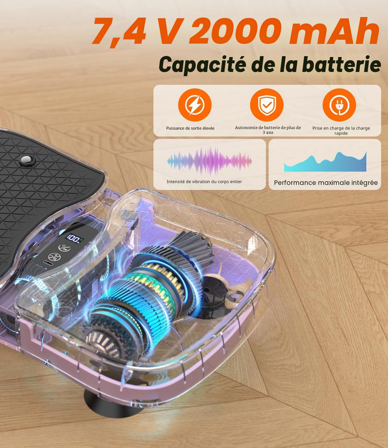 Plateforme Vibrante avec Fonction de Chauffage, Écran Tactile LCD, 6 Modes, Charge Maximale 130 kg, USB-C