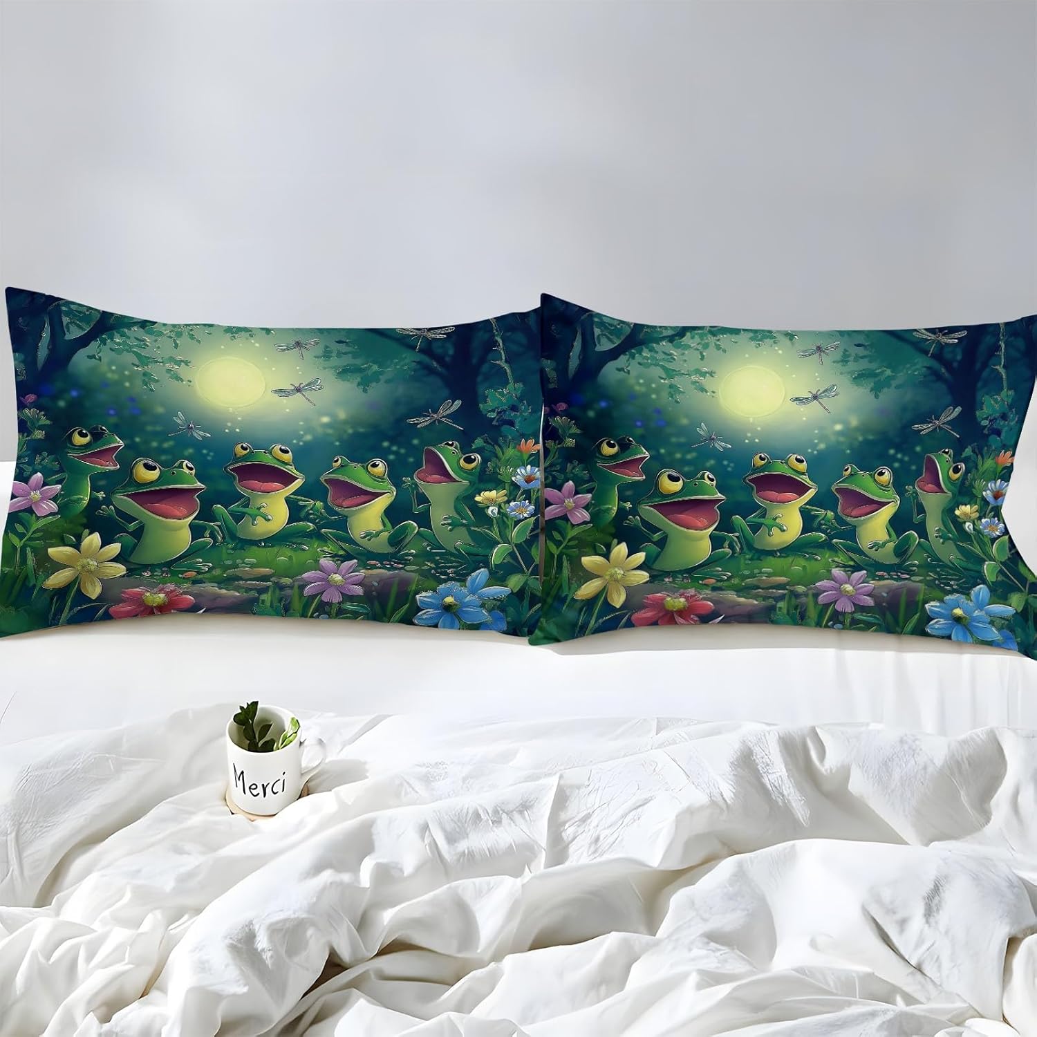 Fitted Sheet Cute Jungle Frog Printed 3-Piece Extra Soft Bedding Sheets & Pillowcase Set Twin XL Deep Pocket up to 16 inch Mattress Green