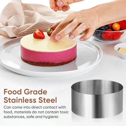 Miniatura 2 de Yardwe Molde redondo de acero inoxidable para tartas, anillo de hornear de 4 pulgadas para el hogar, mousse, galletas, galletas, hornear con