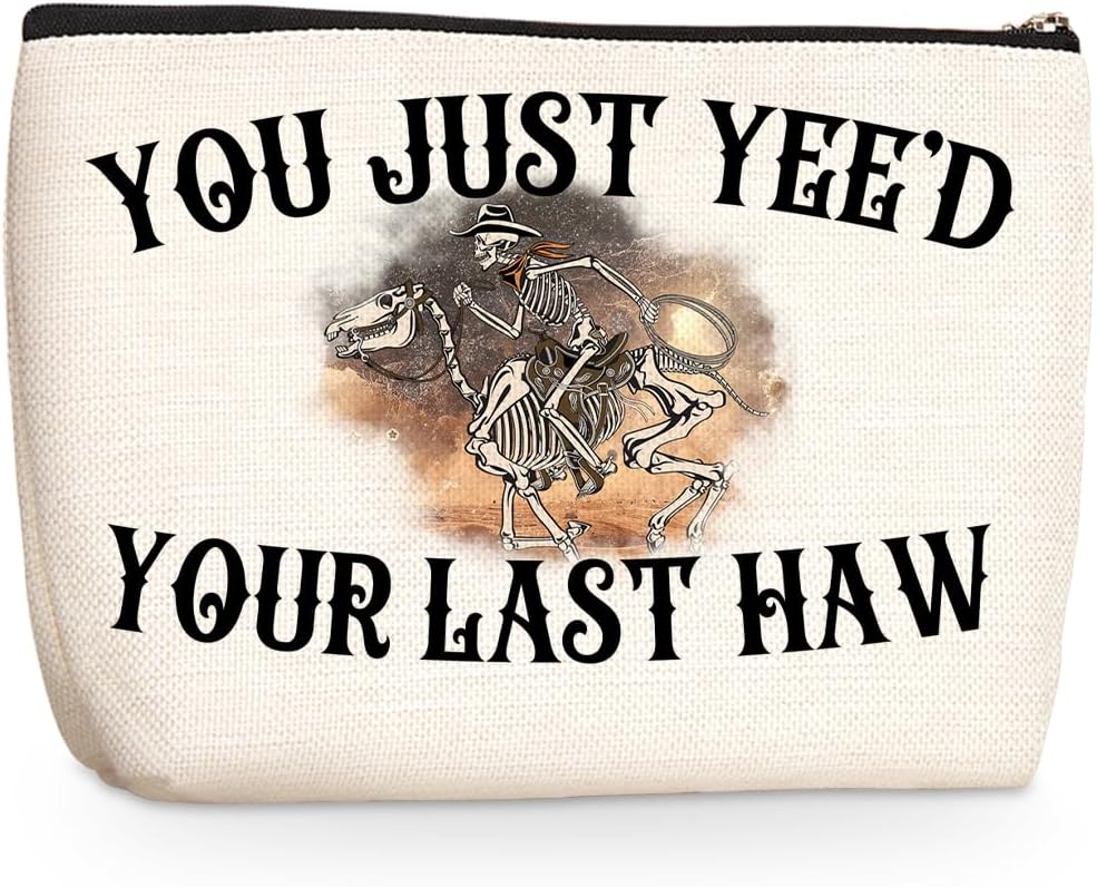 Funny Skull Western Cowboy Cosmetic Bag Makeup Bag Novelty Cowgirl Gifts Friendship Gifts Travel Toiletry Bag Christmas Birthday Appreciate Gifts for Women Nurse Doctor Teacher Unbiological Bridesmaid
