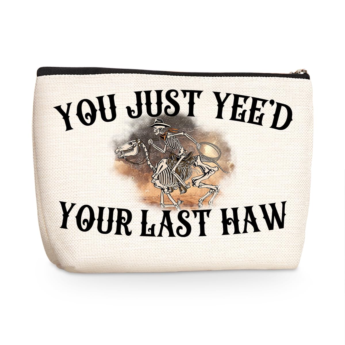 Funny Skull Western Cowboy Cosmetic Bag Makeup Bag Novelty Cowgirl Gifts Friendship Gifts Travel Toiletry Bag Christmas Birthday Appreciate Gifts for Women Nurse Doctor Teacher Unbiological Bridesmaid