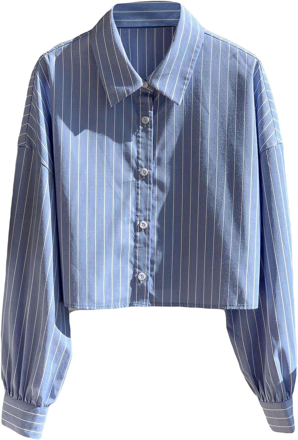 SweatyRocks Women's Striped Button Down Crop Blouse Collar Long Sleeve Work Office Shirts