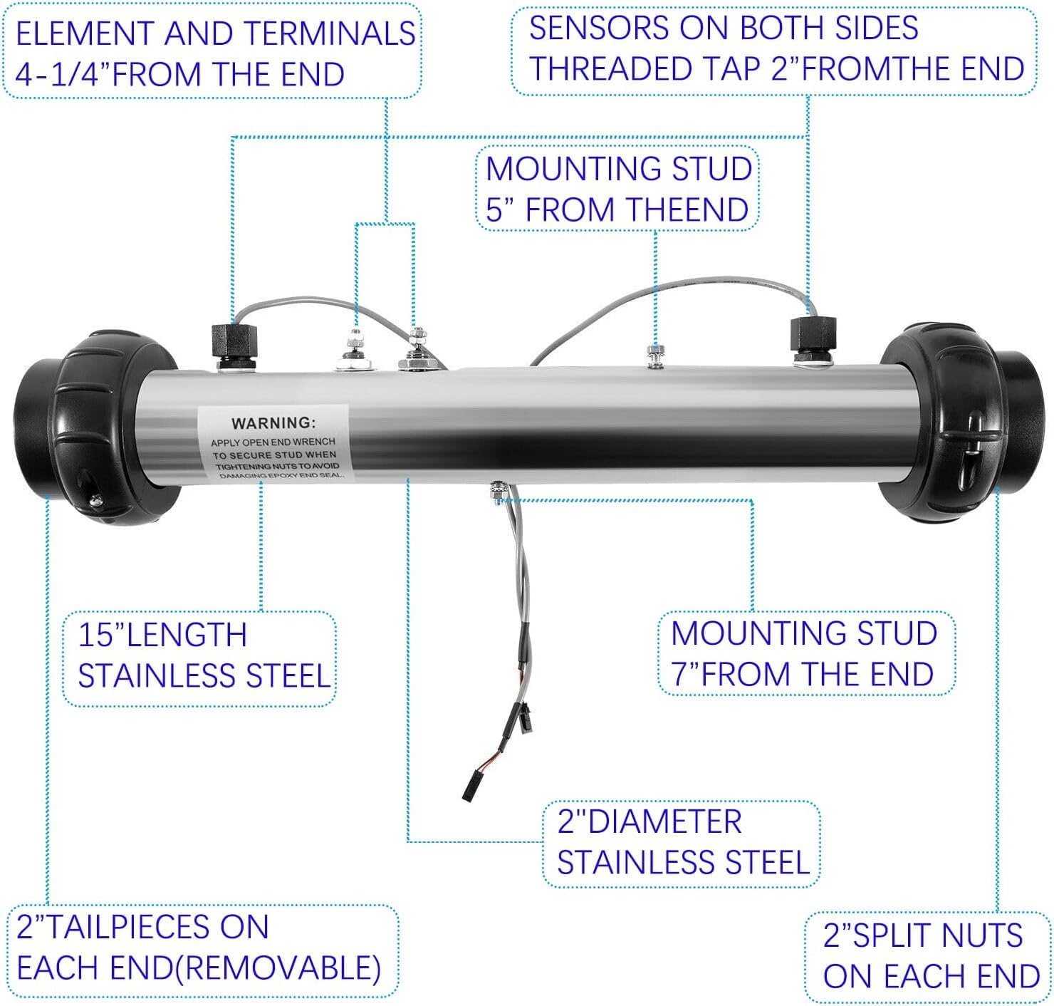 58117 Spa Hot Tub Heater 2in x 2in W/Stud M-7 Heater Assembly fits for Balboa VS, EL, TS, GS, BP Control Systems, 4.0 KW 220V 26-58104-K with Sensor