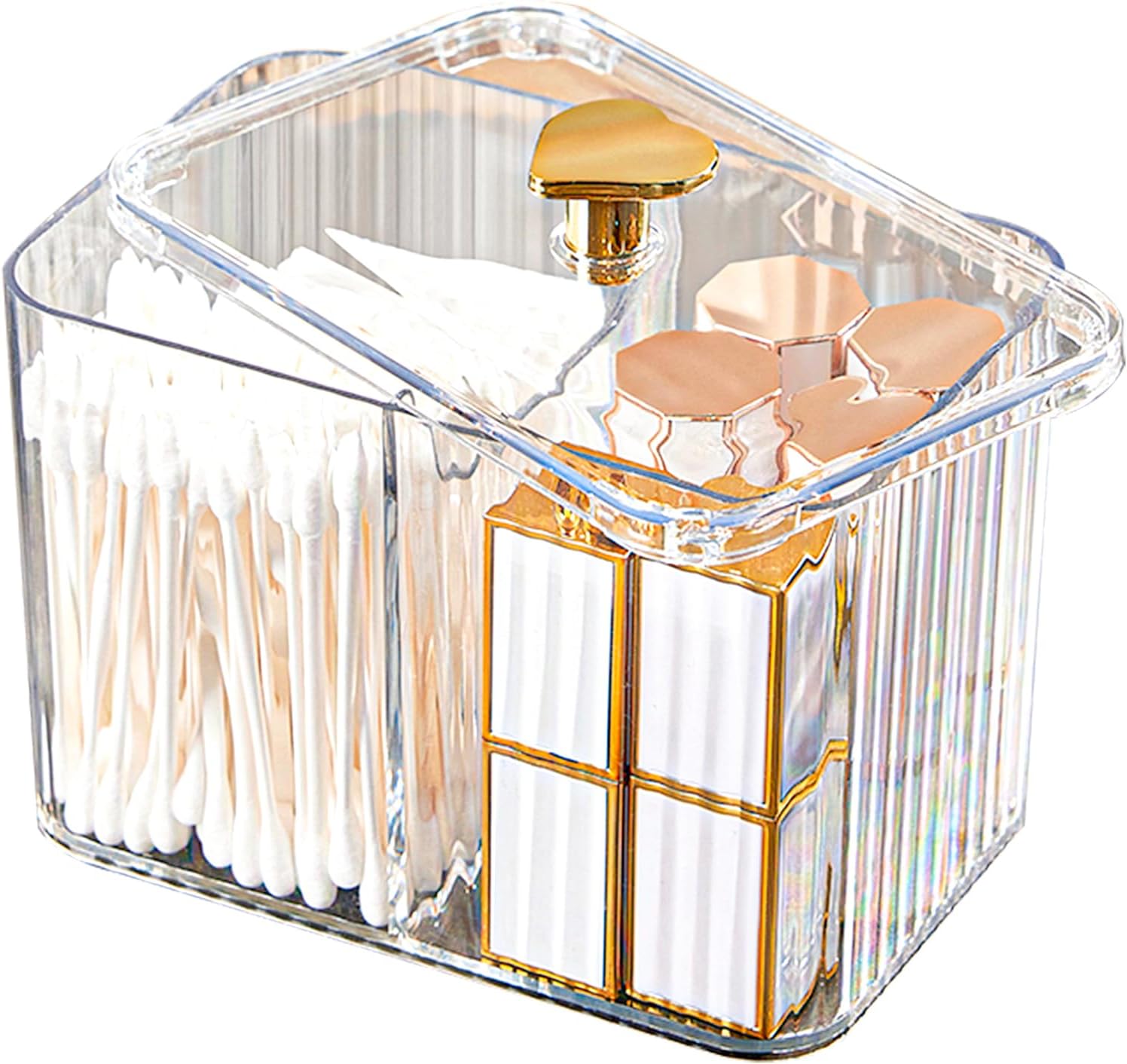 Veki Przezroczysty Dozownik wacików z pokrywką, cosmetics Container, Organizer łazienkowy na waciki i patyczki higieniczne, Pojemnik na Cotton Pad Cotton Swab Nici Beauty Eggs