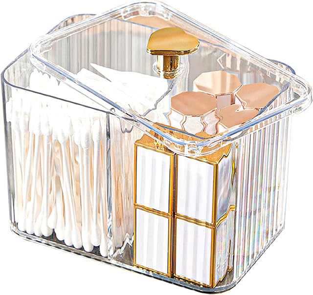 Veki Contenitore Dischetti Trasparente, Scatola per Dischetti di Cotone con Coperchio, Organizzatore per Cosmetici, Porta Cotton Fioc per Bagno, Toilette, Camera da Letto (Trasparente)