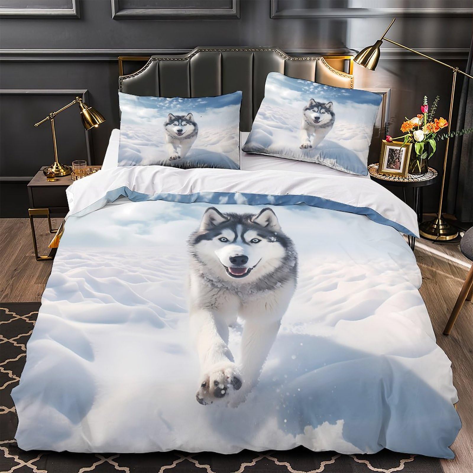 MMDASBVPE Siberian Husky Duvet Cover 3D Design Printed Ultra Soft 3PCs Bedding Set Zipper Quilt Cover Breathable Wrinkle-Resistant for Teens Adults Kids Women Youth Boys Double（200x200cm）
