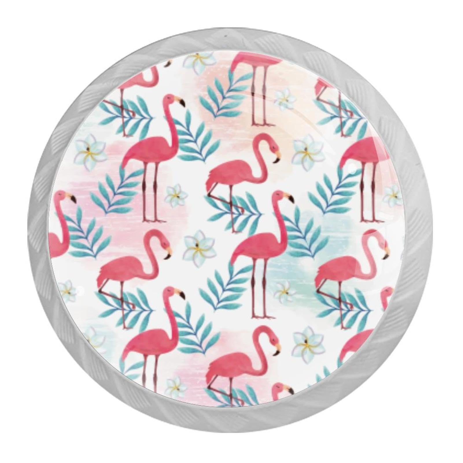 Tqmspg Multi08 4 Pieces Drawer Pulls Tropical Leaves Flamingo Birds Door Knobs Dresser Handles For Kitchen Wardrobe Cupboard Hardware Furniture