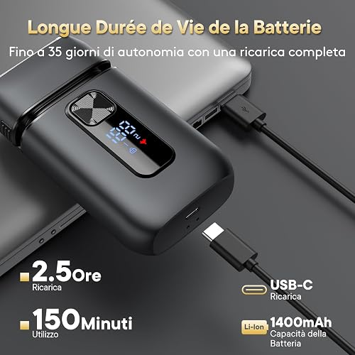Brightup Men's Electric Shaver with Fold-Out Long Hair Trimmer, 150 Min. Battery & USB-C Quick Charge, Wireless Waterproof Foil Shaver for Wet/Dry Shaving, Black - 4