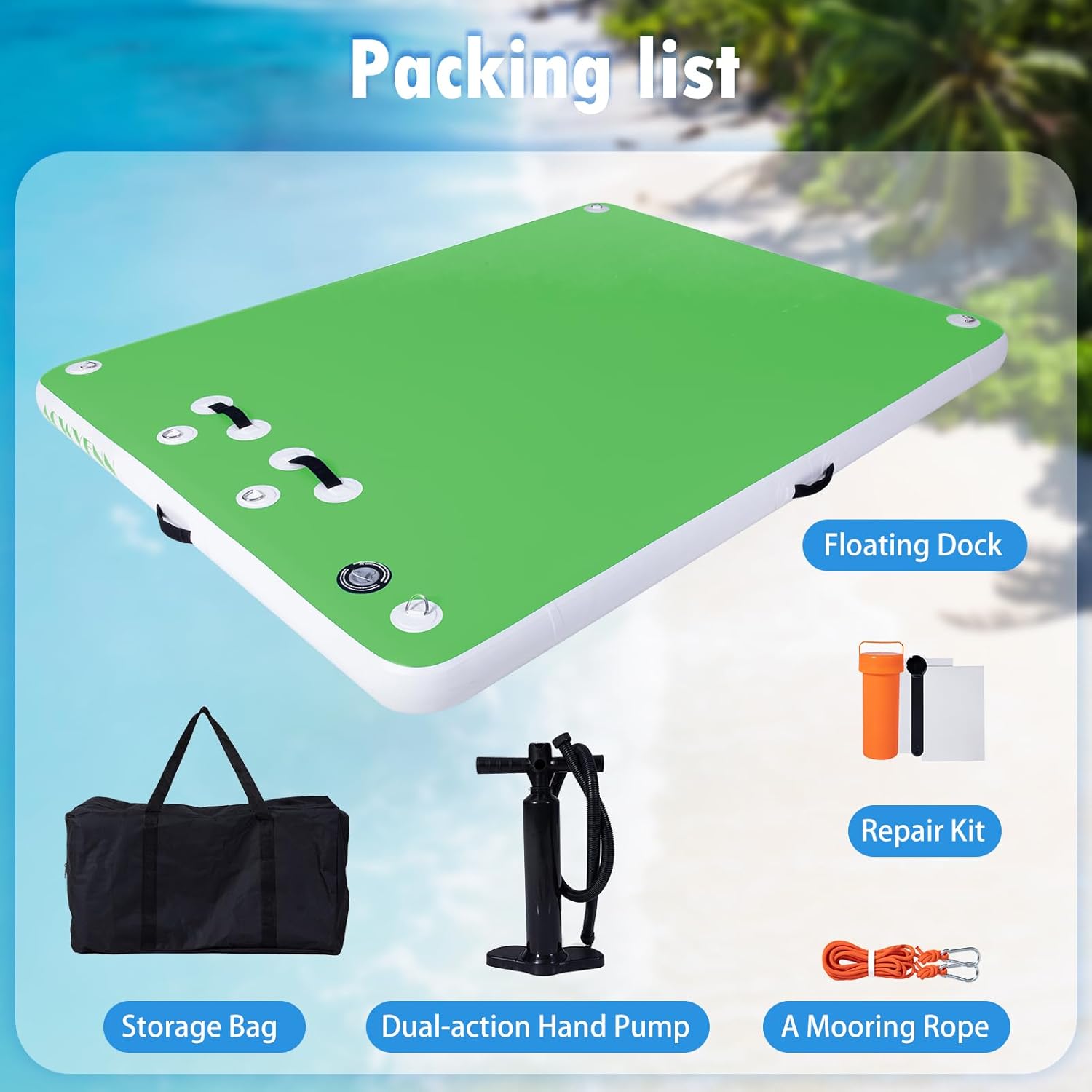 8FT/10FT/12FT Inflatable Floating Dock for Lakes, Inflatable Dock Floating Platform with Non-Slip Surface, Floating Island Raft for Pool Beach Ocean