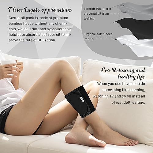 Miniatura 3 de Paquete de 2 paquetes de aceite de ricino para pies, envoltura de aceite de ricino orgánico para pies y pantorrillas, muñeca, envoltura de aceite de