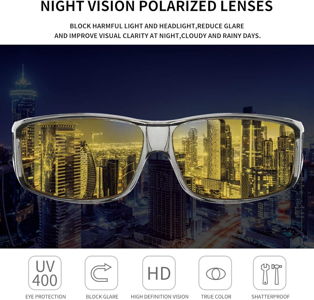 Miniatura 3 de Gafas de conducción nocturna Dollger para hombres y mujeres, gafas de visión nocturna polarizadas HD amarillas