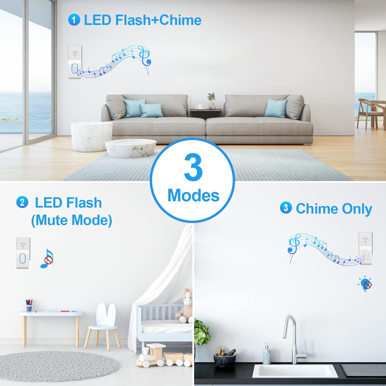 TECKNET Wireless Doorbell, Classroom Doorbell Waterproof Ultrathin Doorbell for Home, Door Chime Kit Operating Over 1300 Feet with 1 Push Button 1 Receivers, 60 Melodies, 5 Level Volume & LED Flash - - 