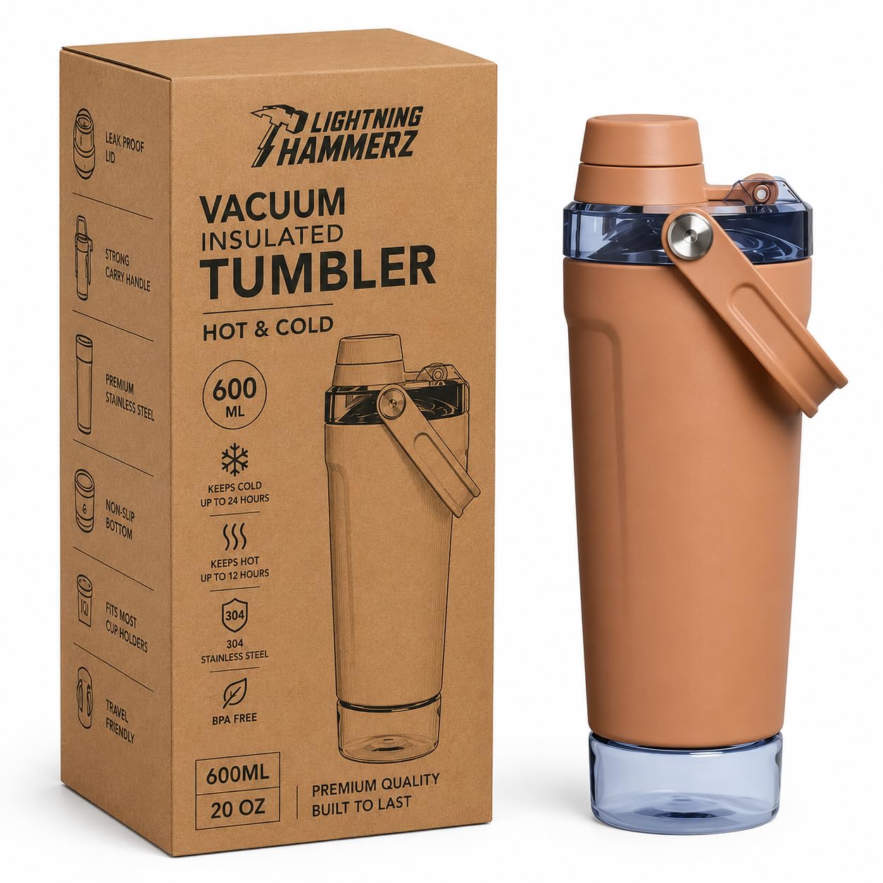LIGHTNIING HAMMERZ Stainless Steel Gym Shaker Bottle Shaker Bottles for Protein Shake 100% Leakproof Guarantee Protein Shaker Sipper Bottle With Cup Base Storage 600ml (Peach)-image-14