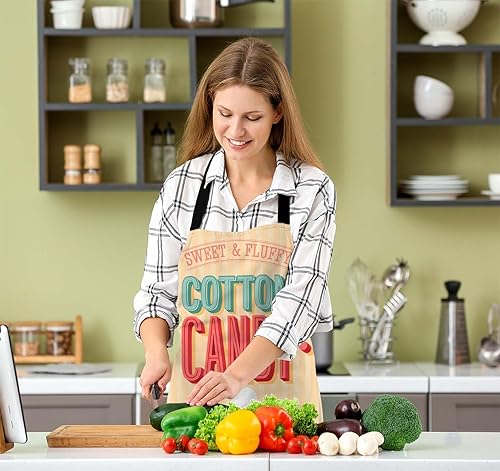 Miniatura 5 de Delantal de cocina de malvavisco retro de algodón de azúcar para mujeres y hombres, delantal ajustable para cocinar, hornear, jardinería, 31 x 27