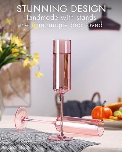 Miniatura 6 de comfit Regalos para el día de San Valentín, copas de champán rosa, copas de champán cuadradas de 6.5 onzas, copas de tallo reutilizables, juego de 6