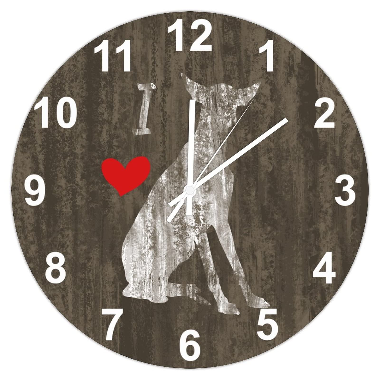 Horloge murale Doberman en bois artisanale decorative et silencieuse 38cm