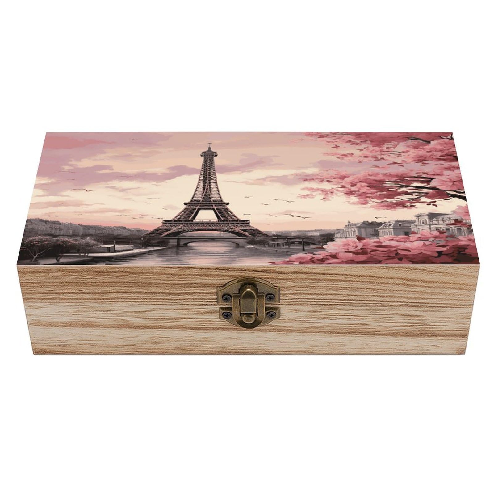 VstaDank Romantic Paris Tower Wooden Keepsake Box with Hinged Lid Solid Wood Gift Boxes Beautifully Keepsake Box Jewellery Organiser Retro Memory Treasure Case with Lids Decorative Boxes