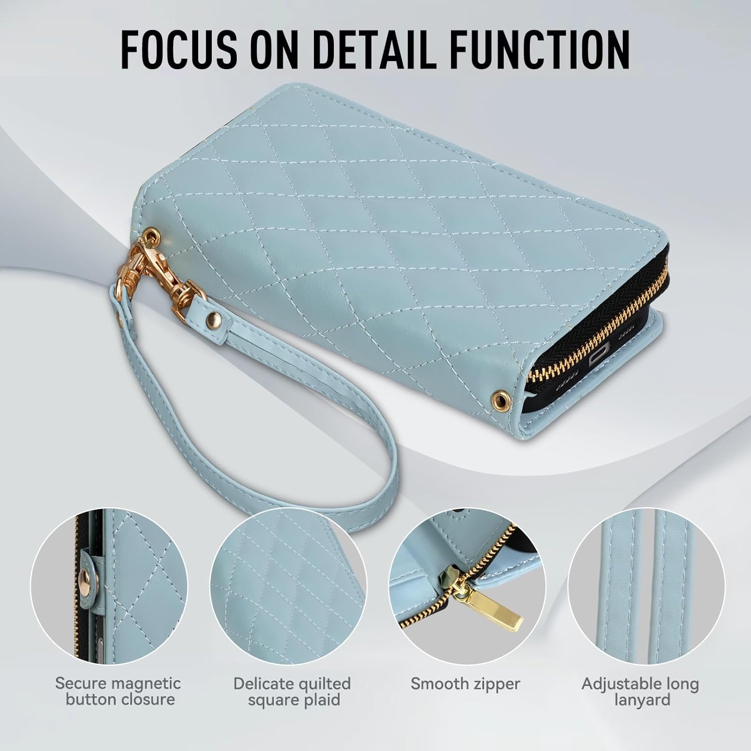 Rssviss Crossbody Case for iPhone 17 Pro Case Wallet, RFID Blocking Leather with Card Holder Kickstand, Handbag Zipper Flip Cover with Wrist Strap for iPhone 17 Pro Men Women 6.3", Blue - Image 7