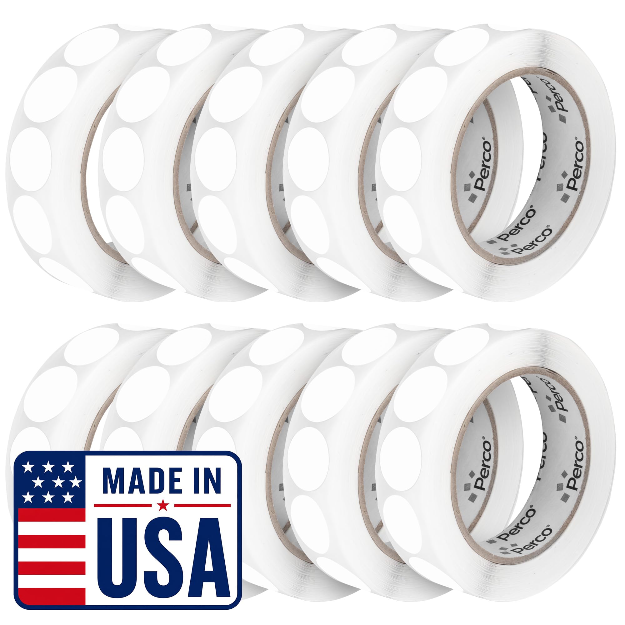 Perco White Perforated Round Circle Dot Sticker 1-Inch Labels — 10 Rolls, 10,000 Stickers—Write-On Labels for Prices, SKUs, Codes &amp; Small Item Tagging, Strong Adhesive—Made in USA