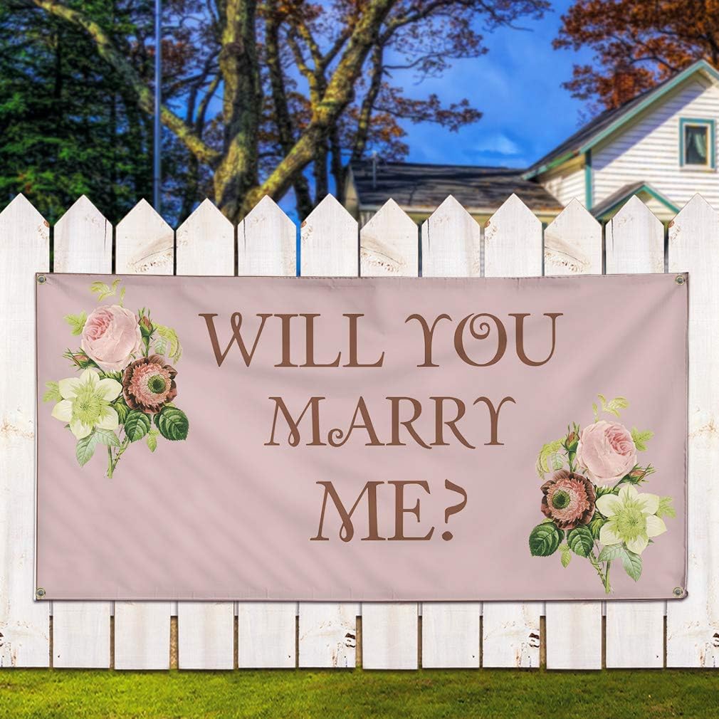 Vinyl Banner Sign Will You Marry Me Brown White Lifestyle Marketing Advertising Brown - 24inx60in, 4 Grommets, One Banner