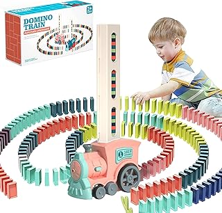 TTNARSA Domino Train Set - Domino Train Toy ， Automatic Blocks Laying Toy Train Set Gift，Electric Domino Machine for Kids 、Boys and Girls Age 3-12 (100 Dominoes, Pink)