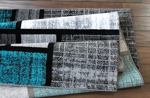 Miniatura 8 de Masada Rugs, Stephanie Collection - Alfombra de área moderna y contemporánea, 1110, turquesa, gris, blanco y negro (5 pies 3 pulgadas x 7 pies 3