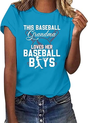 Baseball Mom Shirt This Baseball Grandma Loves Her Baseball Boys Tee Shirts for Women Short Sleeve Tshirts 2024