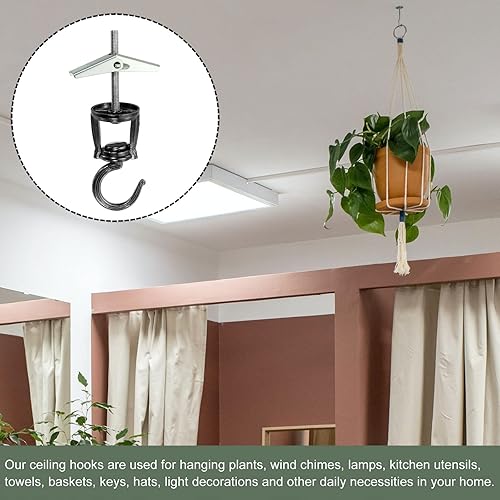 Miniatura 5 de YOKIVE Juego de 4 ganchos para colgar en el techo, gancho giratorio con tornillos de montaje para plantas colgantes, ideal para oficina, hogar, uso