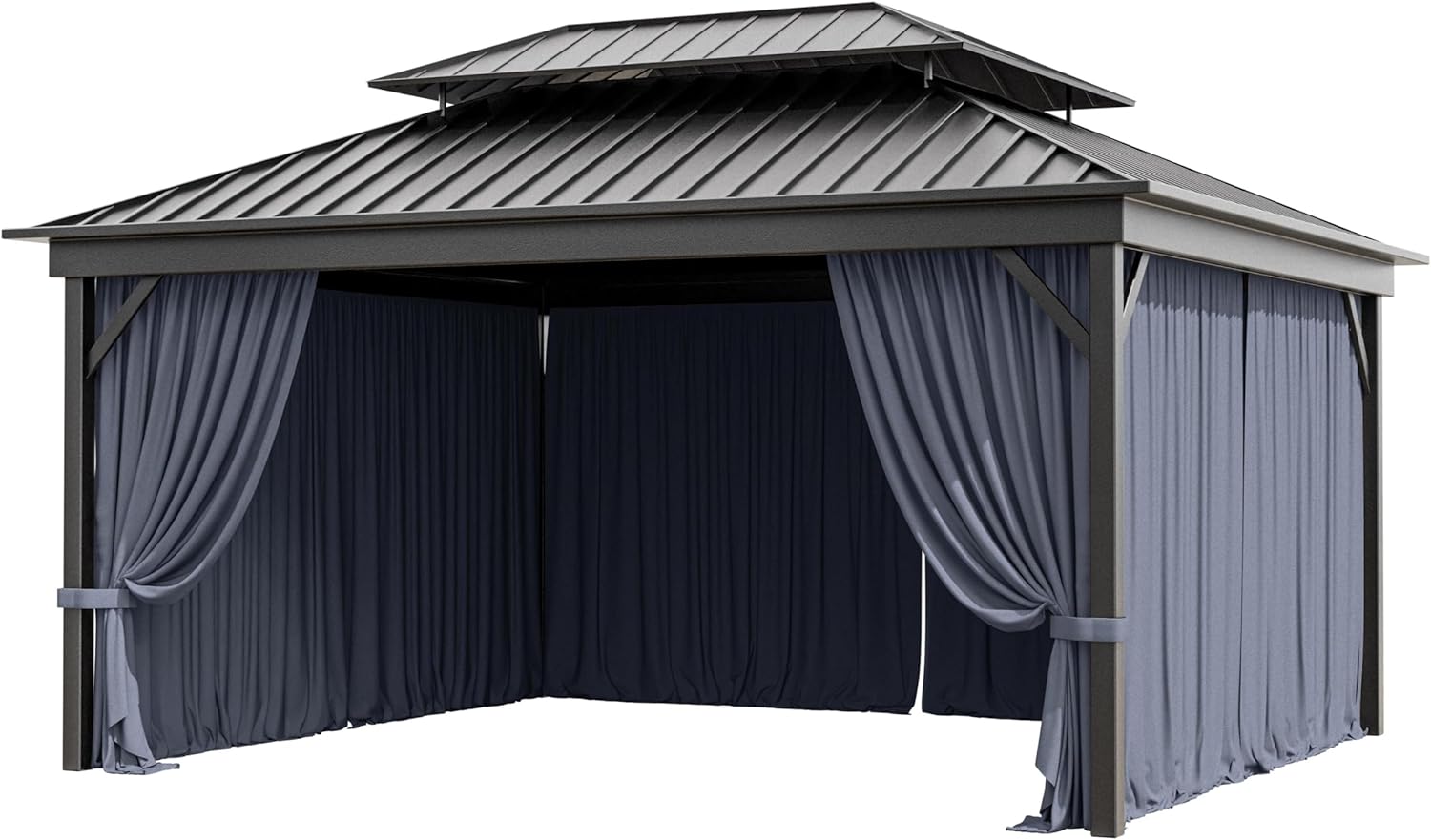 12'X14' Gazebo Curtains Outdoor Waterproof with Hanging Rings, 4-Panel Double Zipper Sidewalls Universal Replacement Privacy Curtain, Outdoor Gazebo Curtains for Patio, Backyard(Curtains Only)