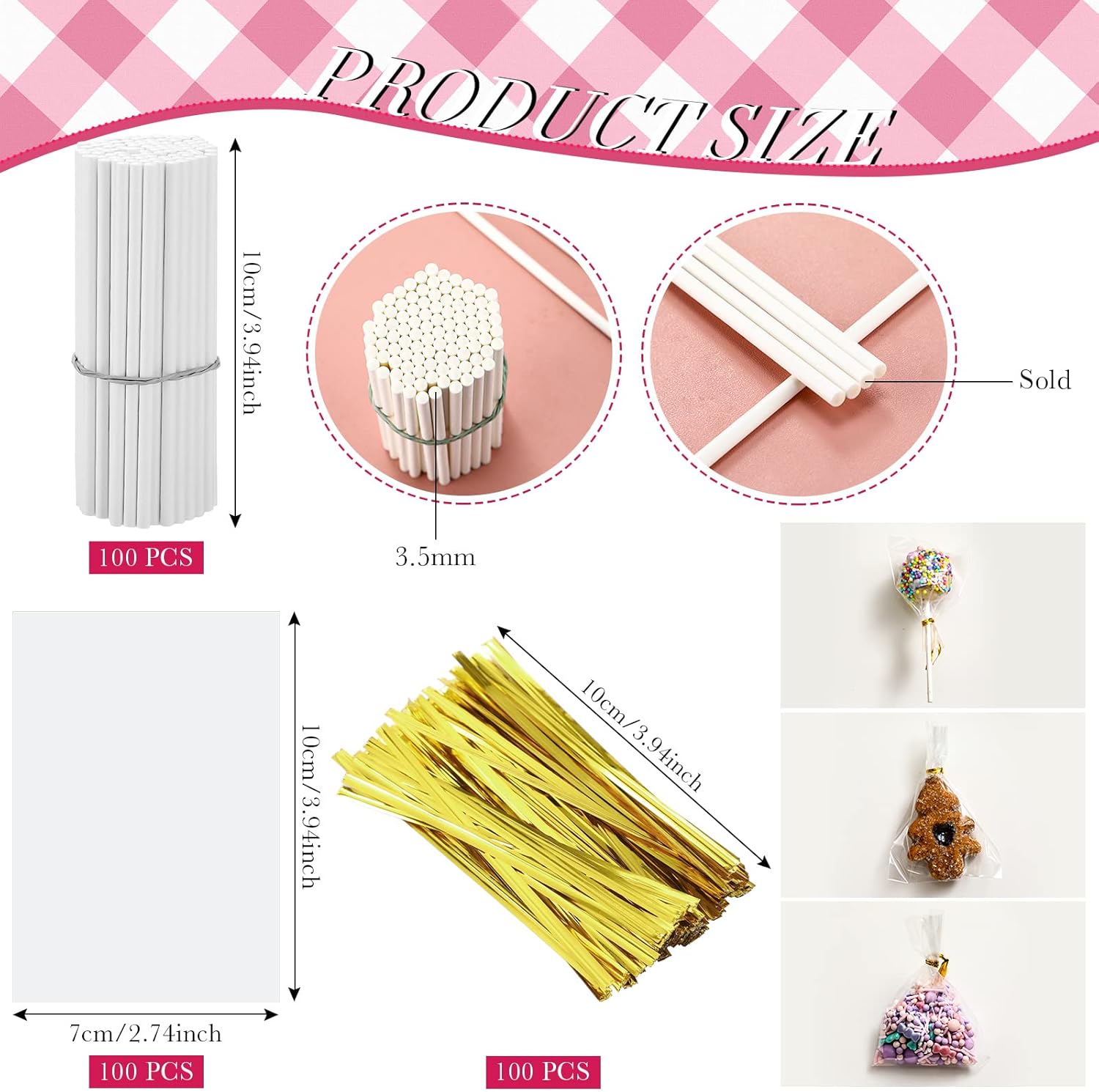 Cake Stis and Wrappers Cake Kit Set Include 100