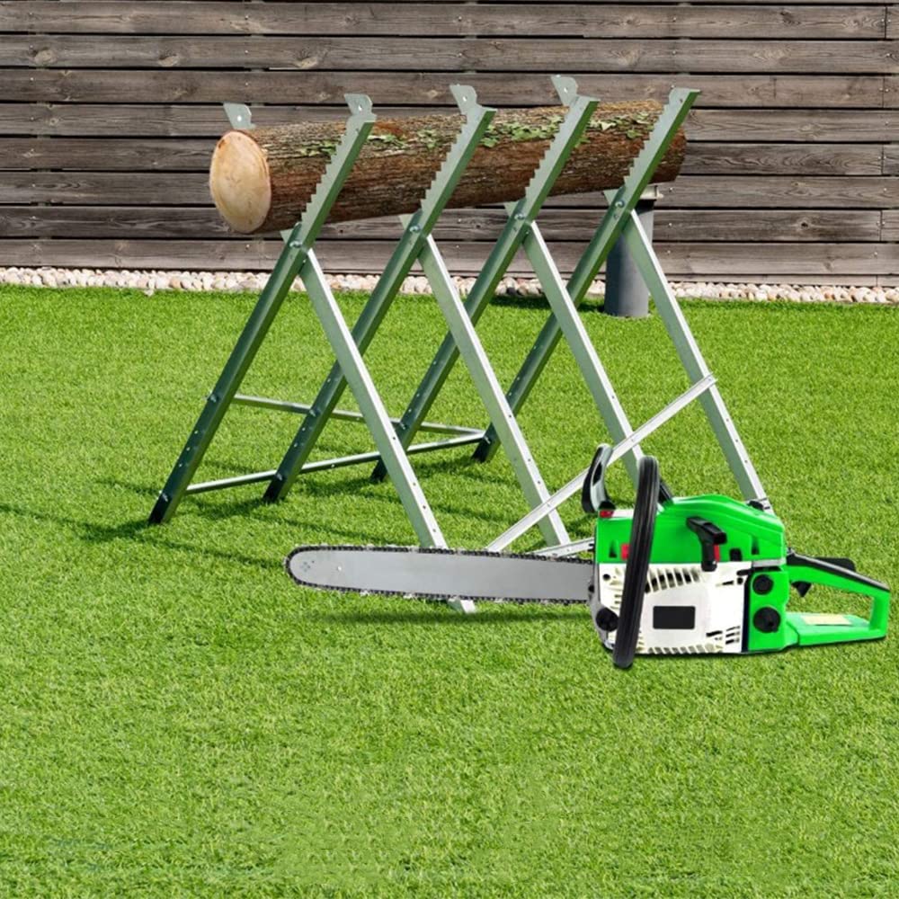 YIMING Chevalet de Sciage Pliable en Acier Chevalet Sciage avec 4 Supports de Bois Dentelés pour Tronçonneuse ou Scie à Main Charge Jusqu'à 100 kg