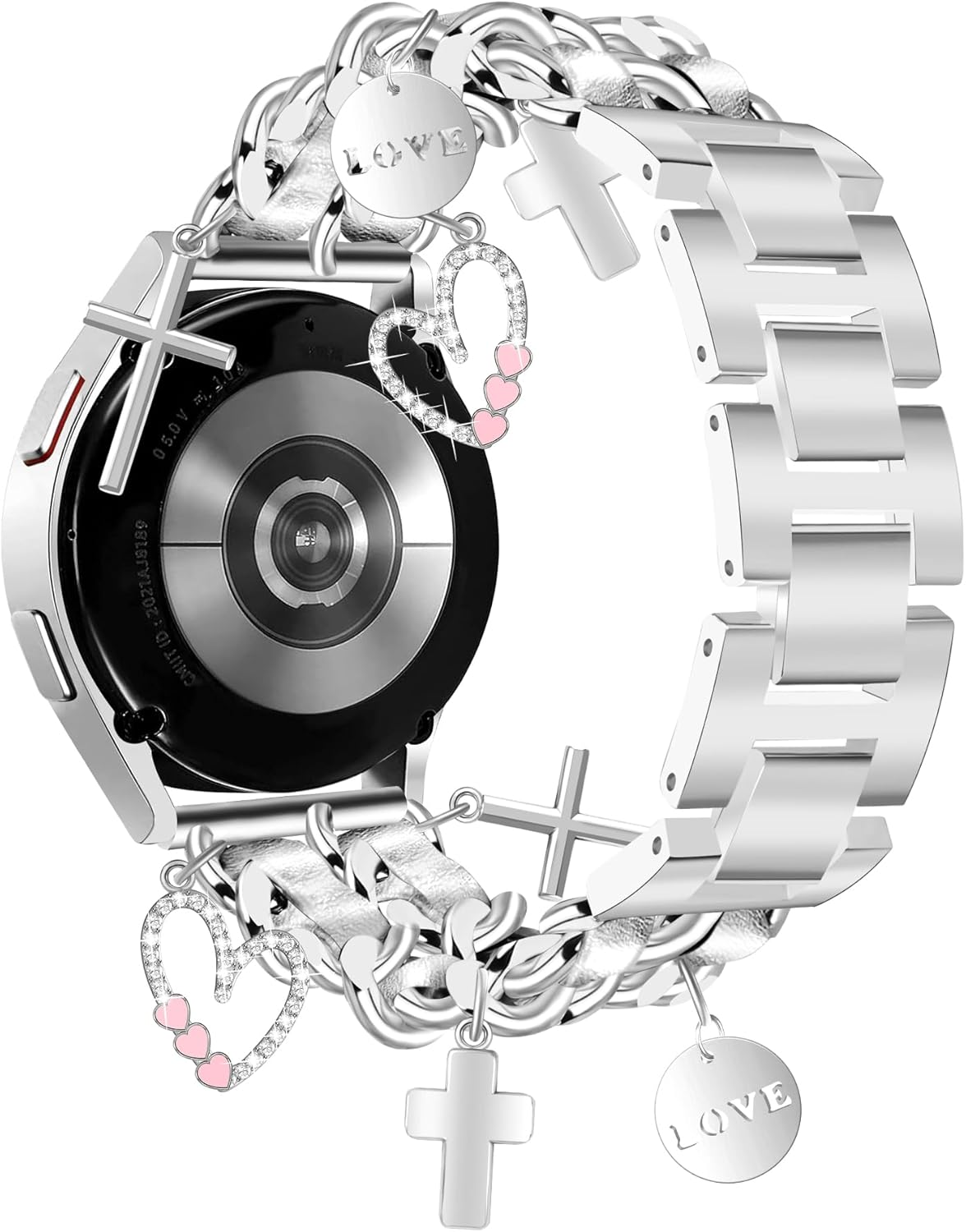 Silver Metal Band with Charms Women 20mm Adjustable Double Chain Watch Strap Compatible with Samsung Galaxy Watch 7/6/5/4/Active 2/4 6 Classic/5 Pro/FE 40mm 42mm 43mm 44mm 45mm 46mm 47mm - Image 9