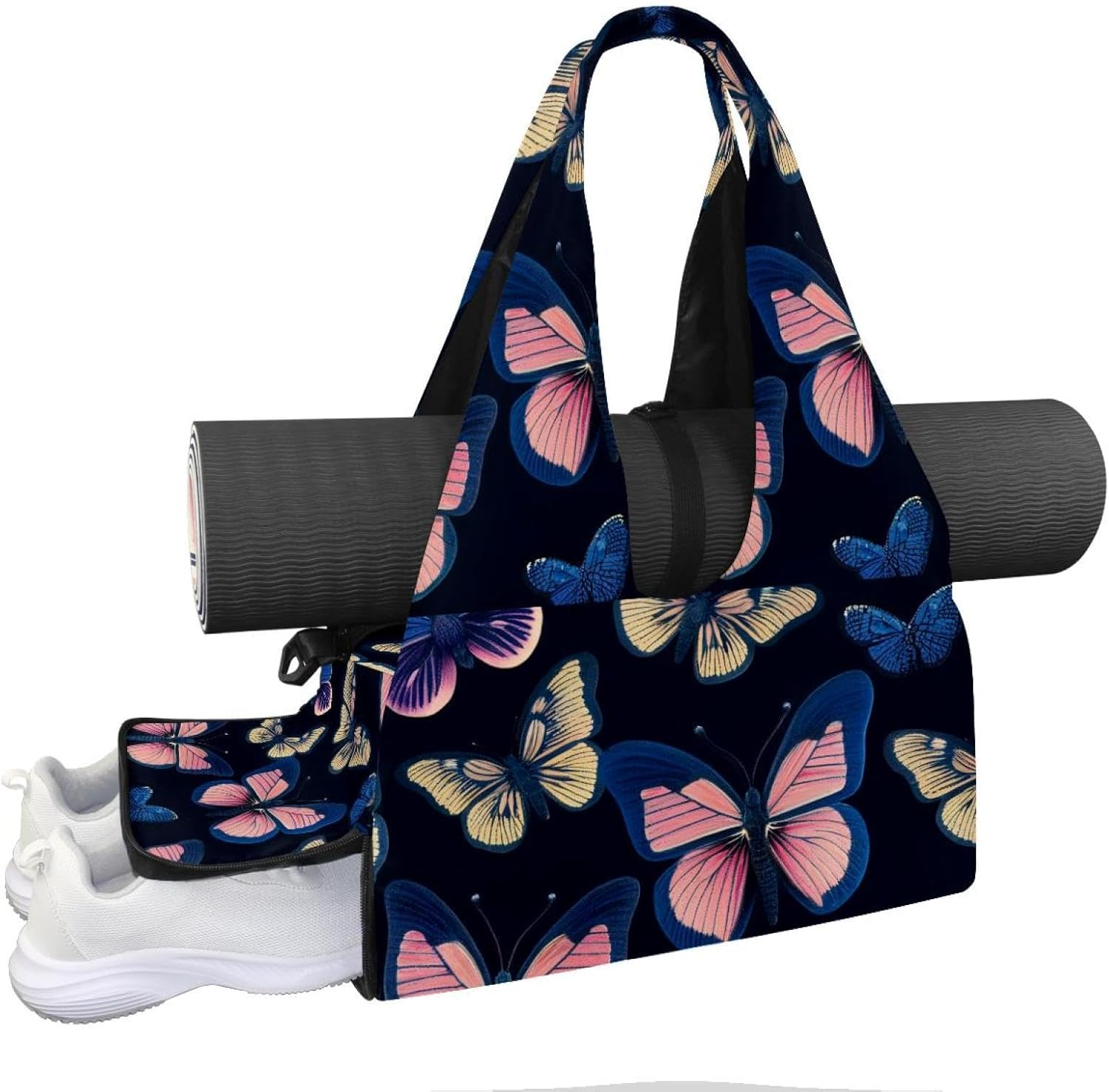 Yoga Mat Bag, Gym Workout Bag with Shoe Compartment, Bows Pilates Bag for Women, Quick Access Storage Yoga Tote Bag for Sports Travel Office