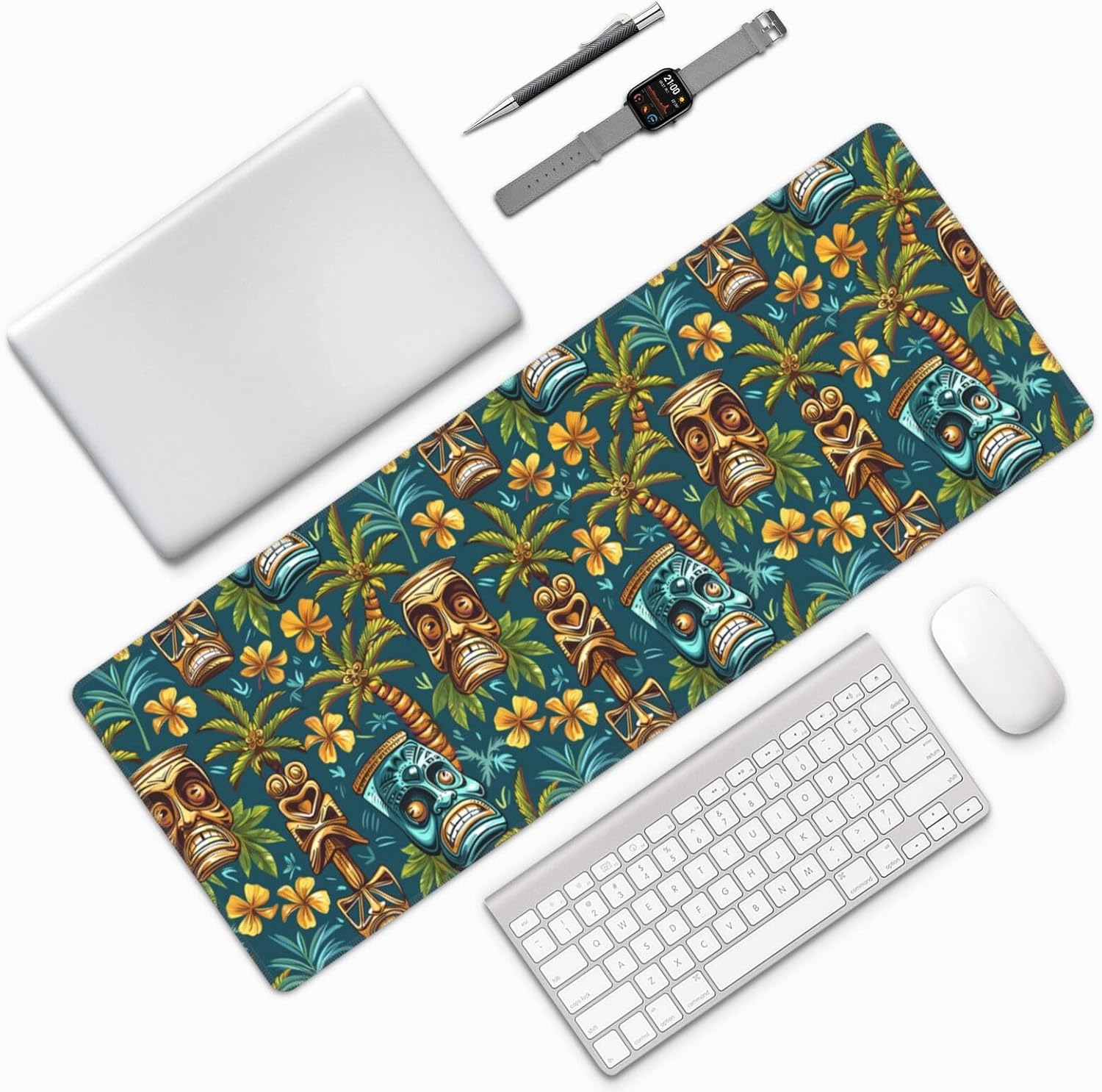 Famame Laptop Mouse Pad Tikis Tropical Tree Desk Mat with Stitched Edges 31.5X 11.8 inch Non-Slip Large Keyboard Rubber Writing Table Mat for Office Home - Image 2