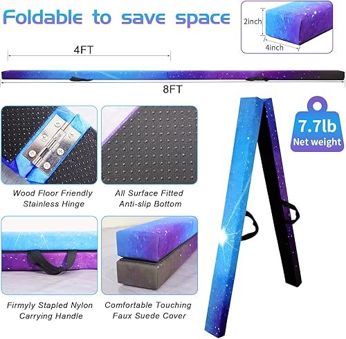 Miniatura 32 de Viga de equilibrio plegable, viga de suelo para gimnasia, equipo de gimnasia para niños, base de madera, fondo antideslizante y bolsa de transporte