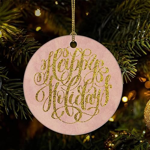 Christmas Tree Ornaments Happy Holiday Christmas Ornament Keepsake Ornament Home Decor Marble Printed Hanging Pendants Round Ceramic Xmas Ornaments