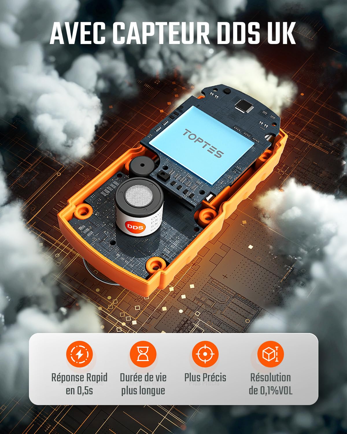 TopTes Guard-756 Moniteur O2 Amélioré, Détecteur D’oxygène, Réponse en 0,5s, Rechargeable, Alarmes par Vibration, Visuelle & Sonore, Résistant À La Poussière et Aux Explosions, pour Travail et Maison