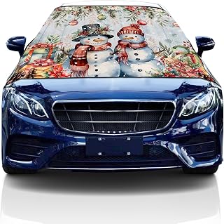 Windshield Cover for Ice and Snow,Car Windshield Snow Cover,Snow Protector Covers with Side Mirrors Cover,Xmas Poinsettia Snowman Eucalyptus Leaves White Grain Car Window Covers for Vans Suvs 69"x42"