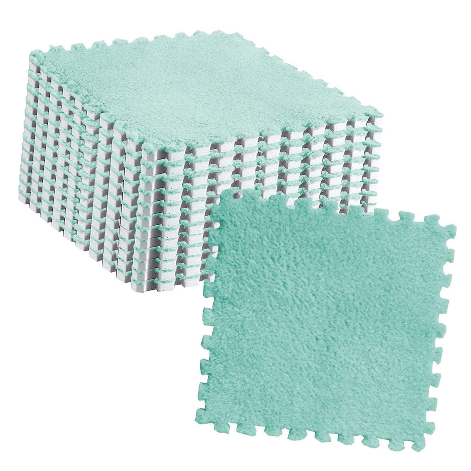10 Uds. Alfombra de Espuma de Rompecabezas de Felpa de 30x30cm/11,8x11,8 Pulgadas, Alfombra Antideslizante para el Suelo de la Habitación (Menta verde)