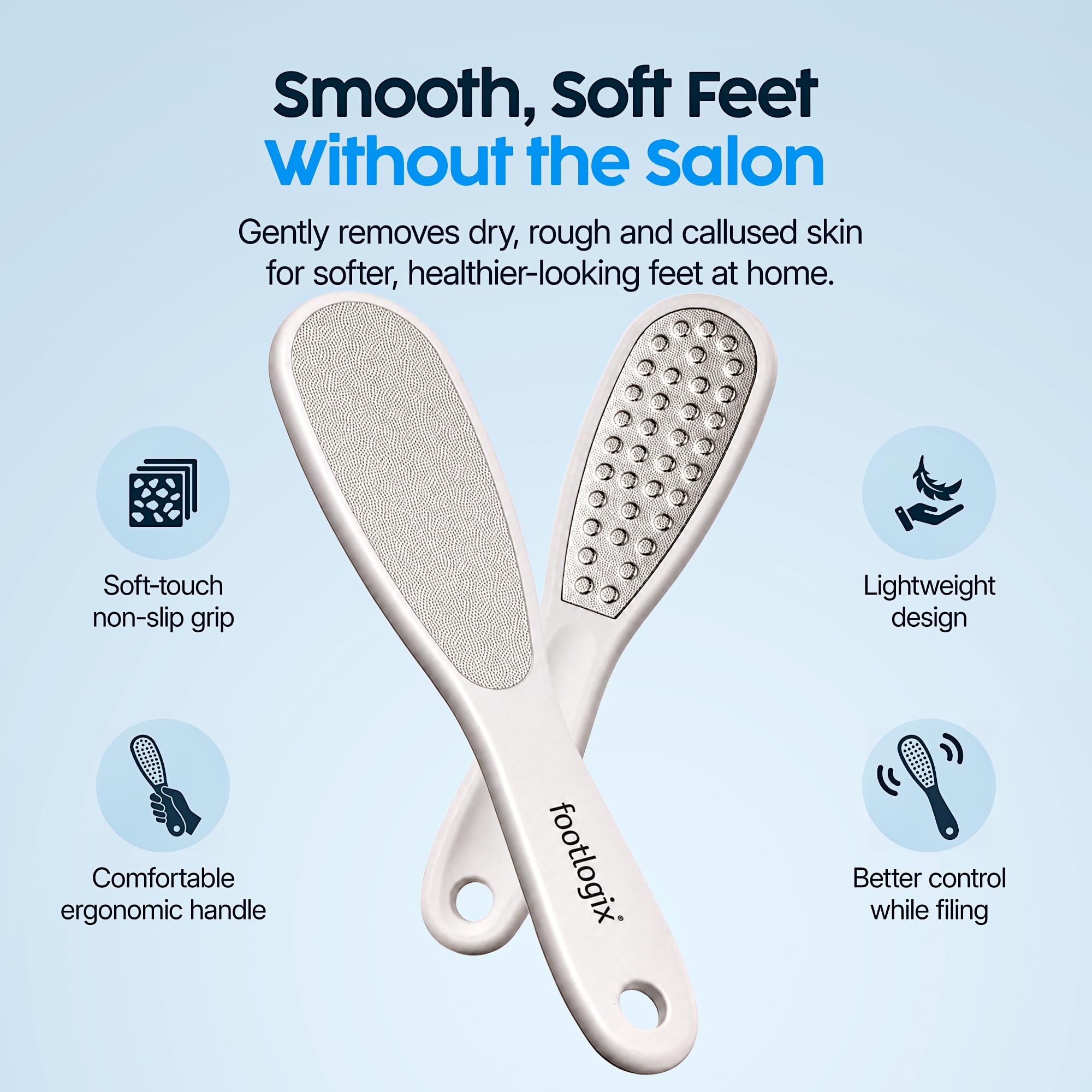 Footlogix Double-Sided Stainless Steel Foot File with Rubberized Handle