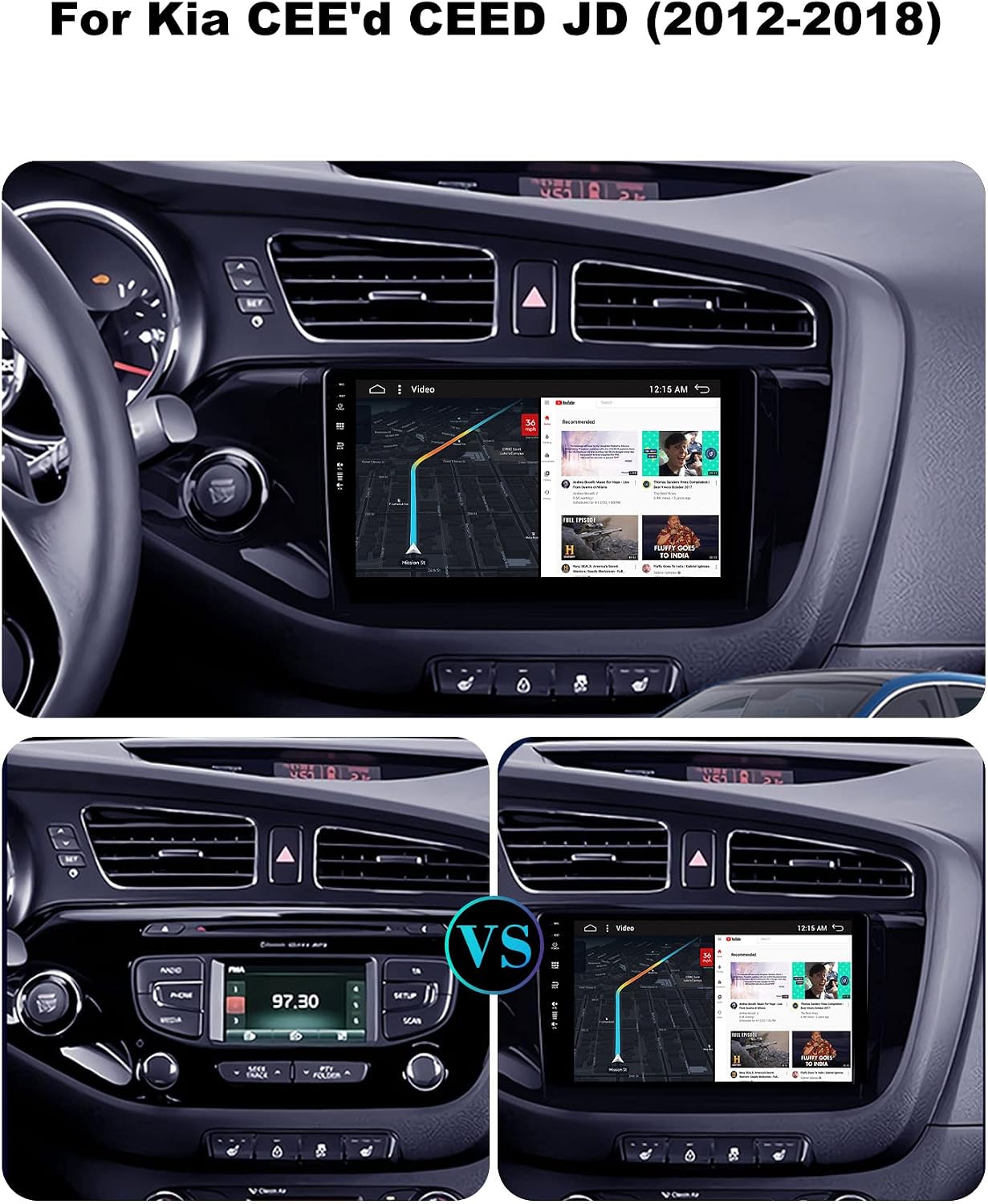 SXAUTO Android 15-6 ГБ + 128 ГБ — автомобильный магнитофон IPS, подходит для Kia CEE'd CEED JD (2012–2018) — встроенные CarPlay/Android Auto/DSP — светодиодная камера + микрофон — управление с руля, DAB, Wi-Fi, Fast-Boot, 360-CAM — 2