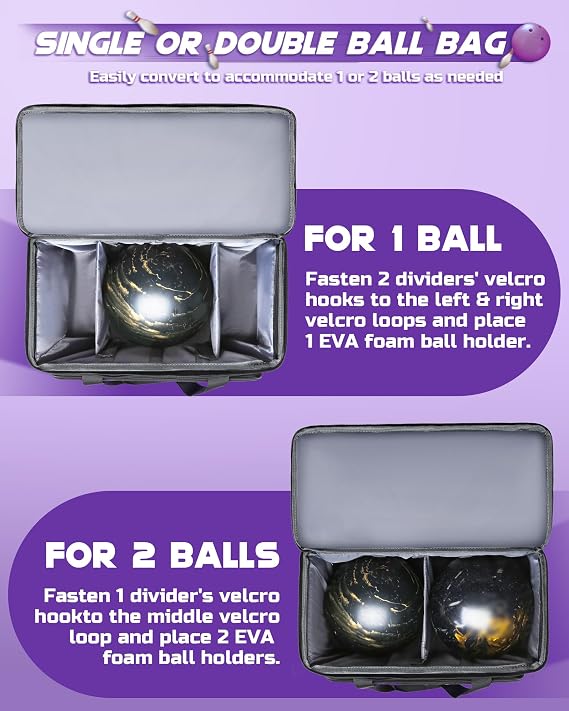 2 Ball Bowling Bag with Wheels Convertible Bowling Roller Bag for 1 or 2 Balls Bowling Equipment Bag with Shoe Bag EVA Foam Ball Cup Rolling Tote for Bowling Accessories Bowling Gifts for Youth Adults