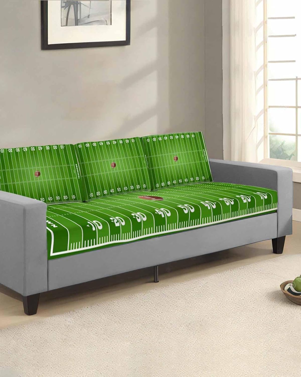 Yukro Couch Cushion Covers, Sports Theme Football Field Game Sofa Seat Cushion Covers, Universal High Stretch Sofa Slipcover Couch Covers Furniture Protector for Kids Pets