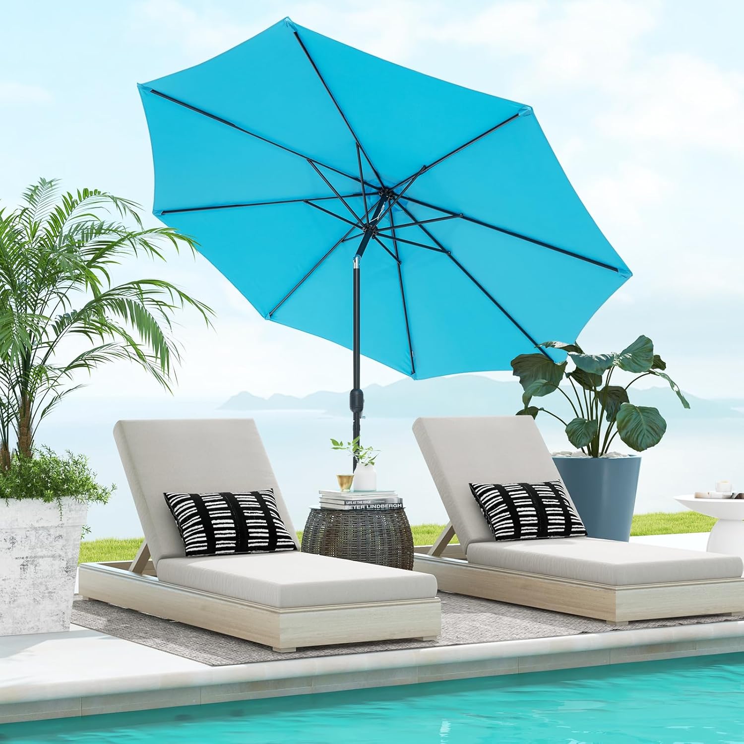 Giantex 9ft Patio Umbrella Outdoor, Market Table Umbrella w/Push Button Tilt and Crank, 180G Polyester Fabric and Sturdy Ribs, Sun Canopy Umbrellas for Patio Garden Beach Deck Pool