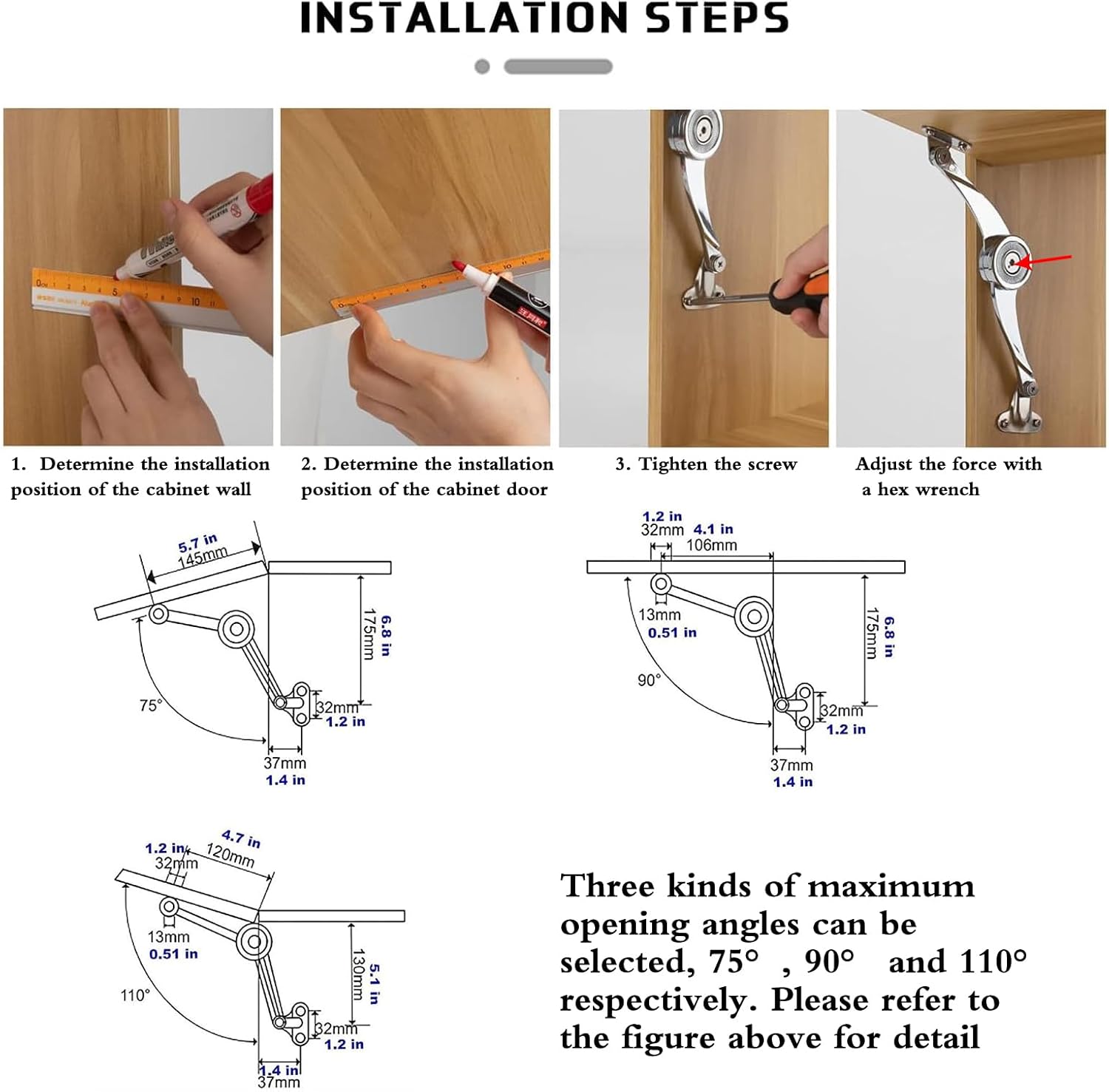 4 Pcs Heavy Duty Soft Close Lid Support Hinges - Adjustable Metal Lift-Up Cabinet Door Hinges for Toy Box, Right/Left Hand Mount, Zinc Alloy, Satin Nickel Finish, Includes Allen Wrench & Screws