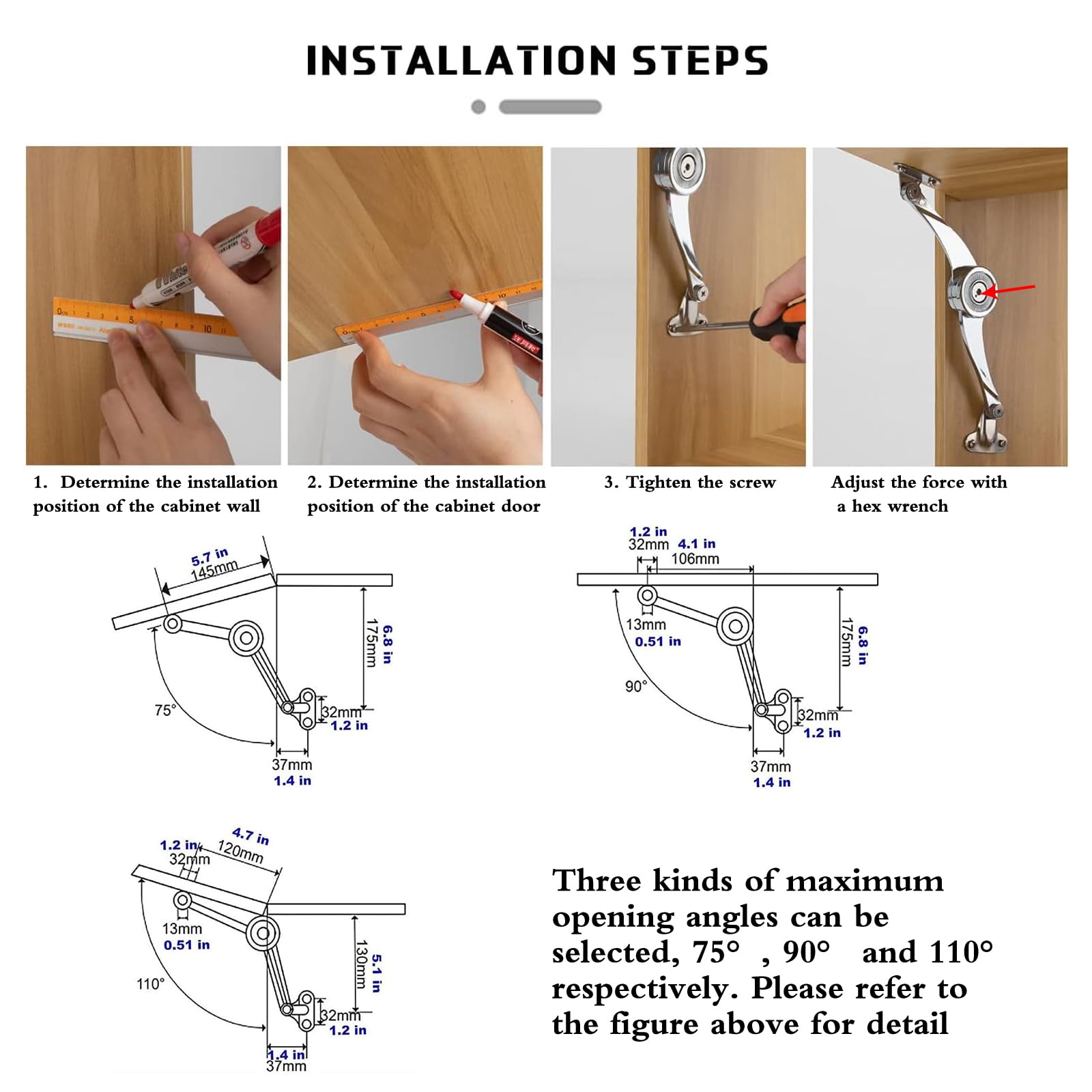 2 Pcs Heavy Duty Soft Close Lid Support Hinges - Adjustable Metal Lift-Up Cabinet Door Hinges for Toy Box, Right/Left Hand Mount, Zinc Alloy, Satin Nickel Finish, Includes Allen Wrench & Screws — Amazon image 5