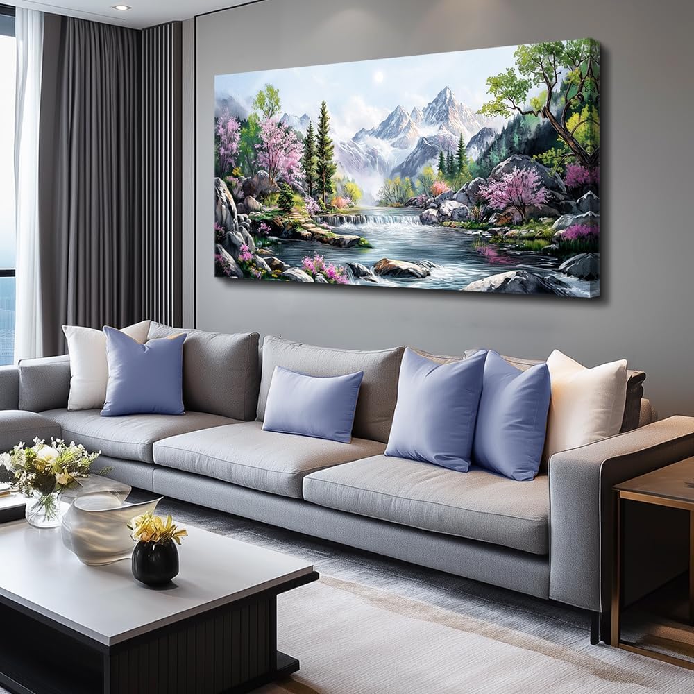 QIYILEXWART Canvas Wall Art For Living Room Large Wall Decor For Office Bedroom Decorations Mountain Landscape Pictures Spring Painting Artwork Room Wall Mural Aesthetic Home Decor 30x60 In