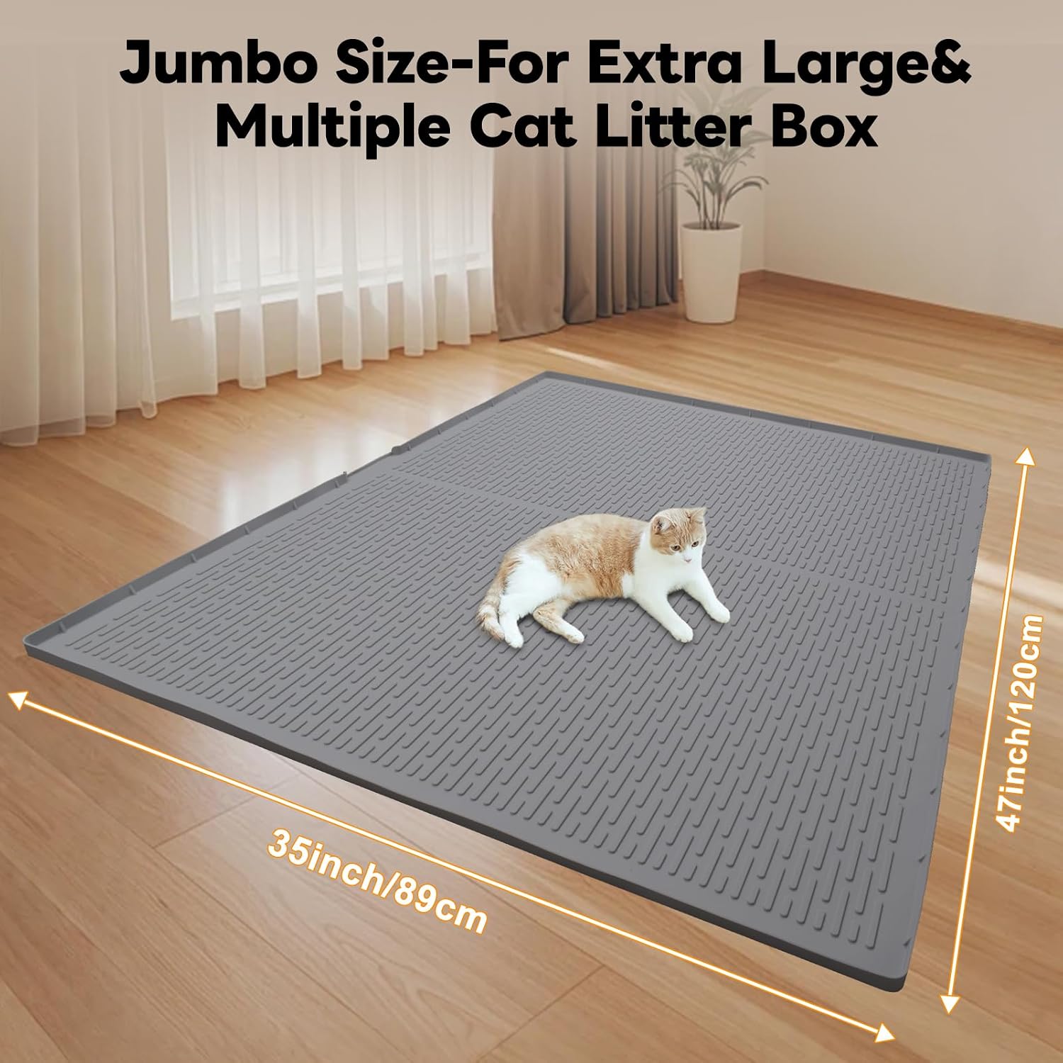 Cat Litter Box Mat, 47" x 35" Extra Large Silicone Cat Litter Mat | Waterproof & Washable Kitty Litter Catcher Matt, Soft on Paws Non-Slip Easy to Clean Reduces Litter Tracking for Indoor Cats thumbnail