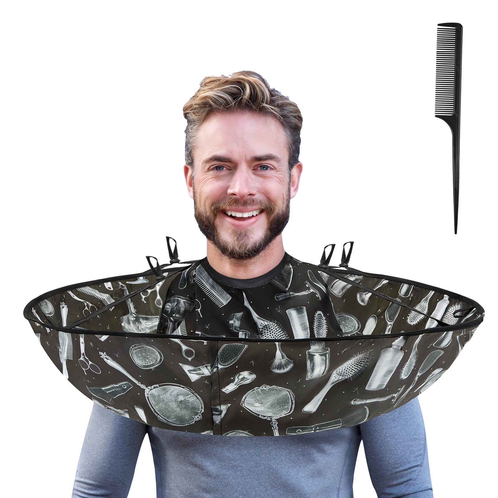 Lilian&Gema Hair Cutting Cape, Adjustable Haircut Cape Umbrella, Waterproof Hair Cloak Barber Cape, Foldable Hairdressing Umbrella Cape with Black