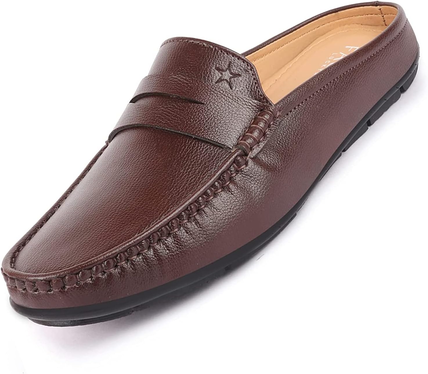 FAUSTOMen's Slip On Back Open Stitched Mules Casual Shoes